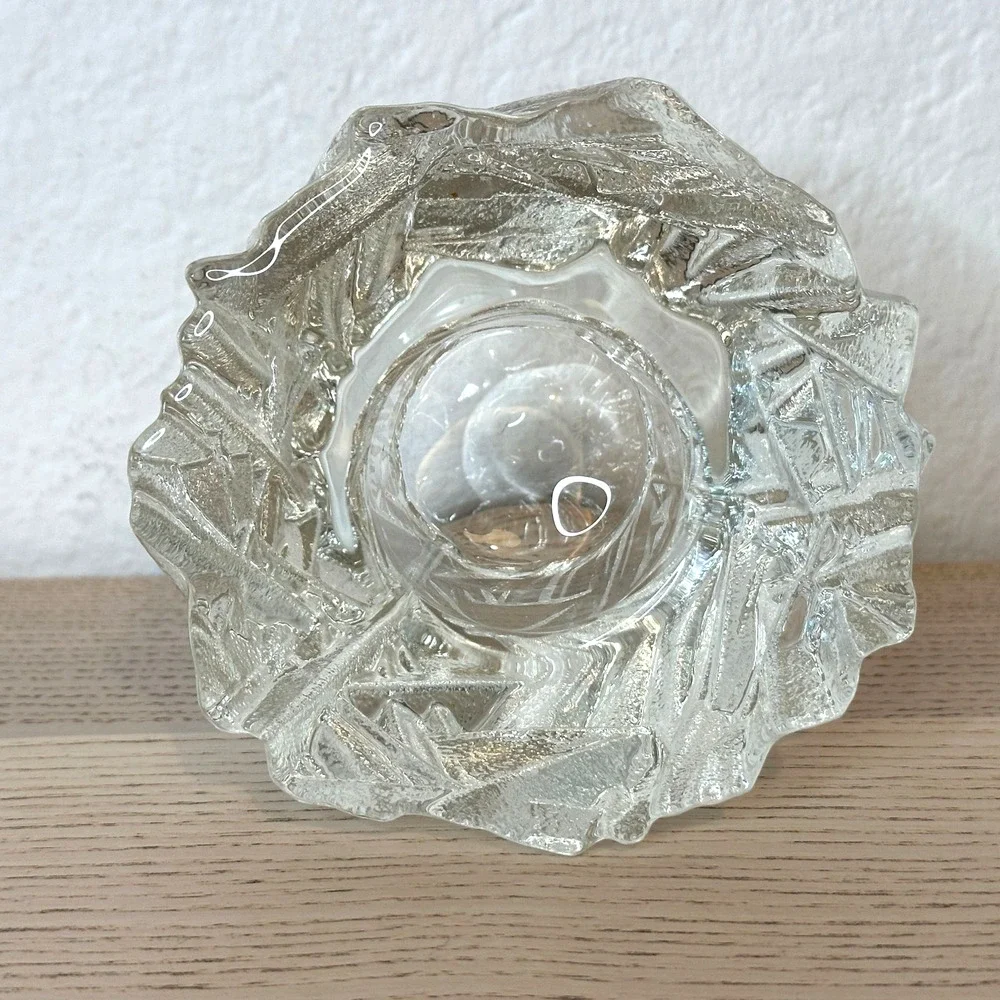 Orrefors Sweden Iceberg Glass Votive Candle Holder Signed Heavy Modern Decor